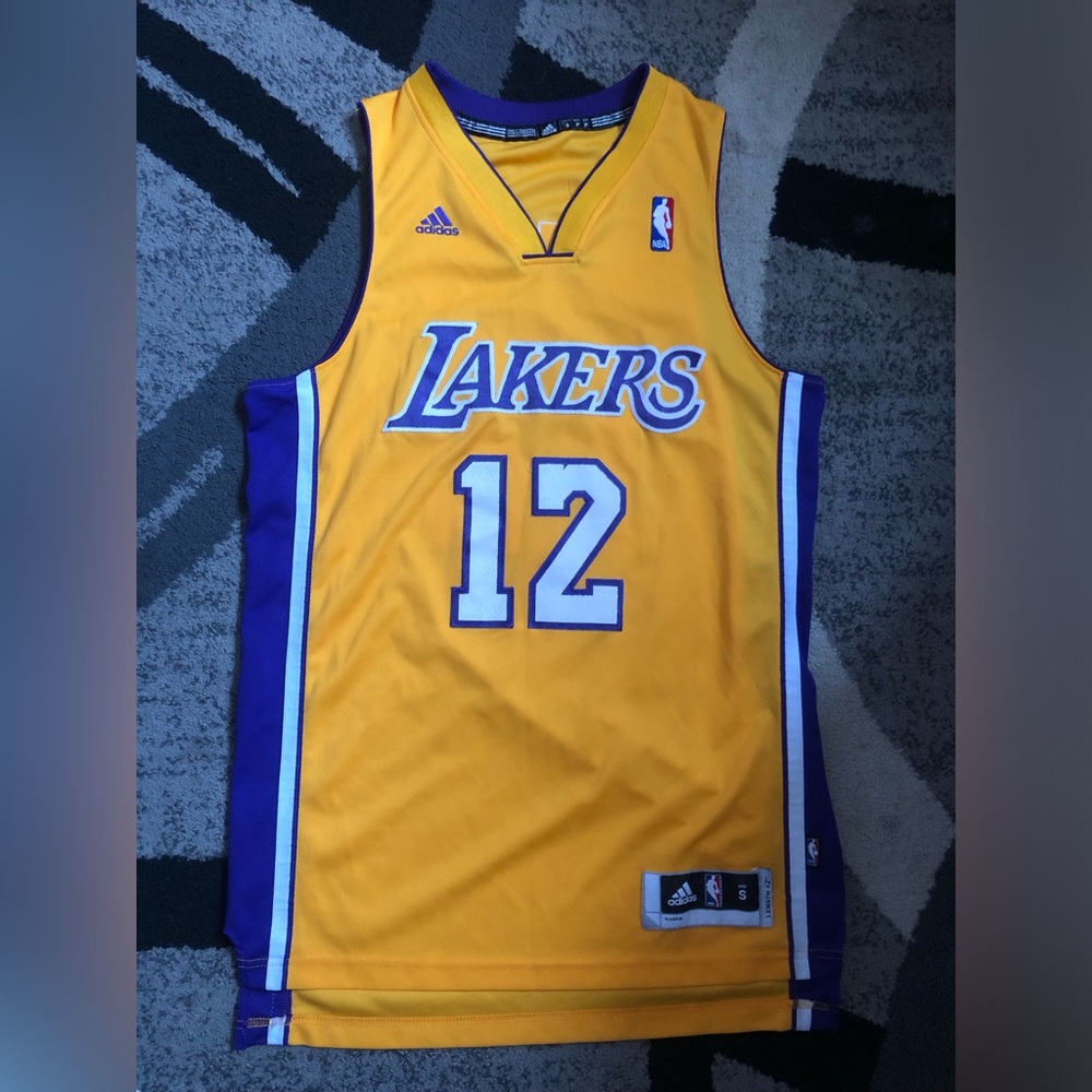 adidas Los Angeles Lakers #12 Gold and Purple Basketball Jersey